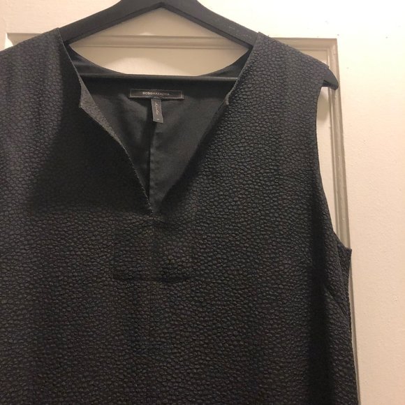 New BCBGMaxAzria Bette jacquard minimalist notch collar boxy high-low mini dress - Picture 14 of 16